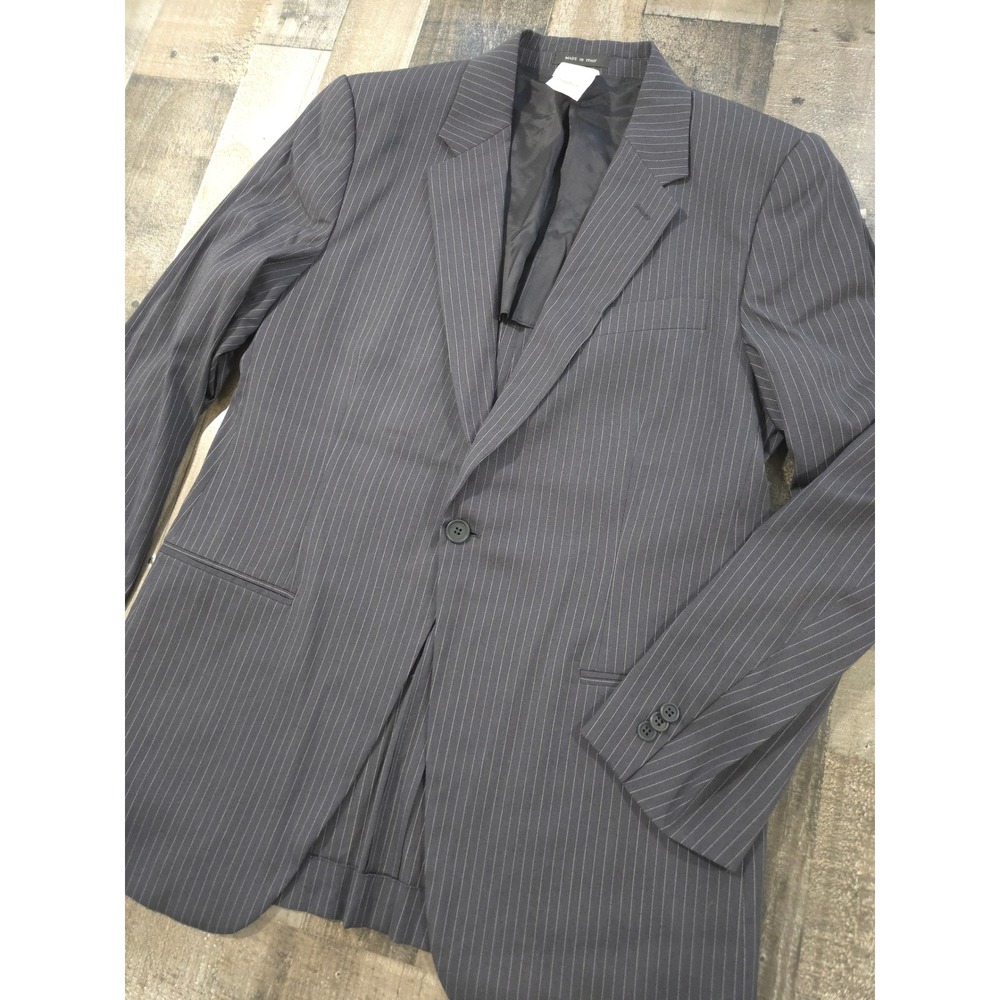 Emporio Armani Pinstripe Suit Jacket Charcoal Gray Wool Made in Italy US 42EU 52